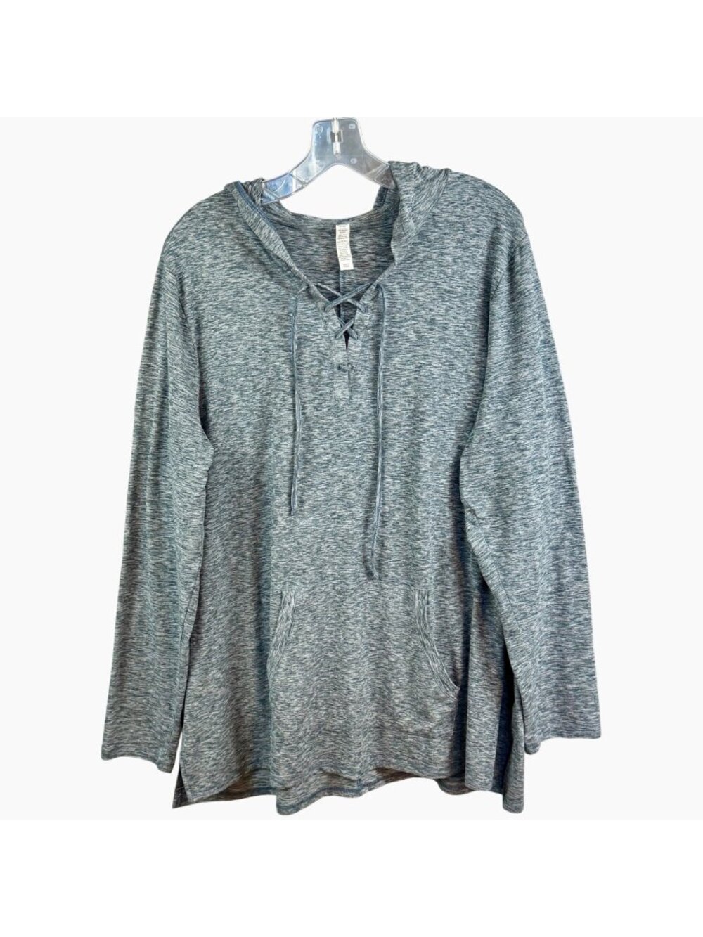 RBX Active Blue Green Space Dye Lace Up Tunic Hoodie Plus Size 1X Cozy Stretch